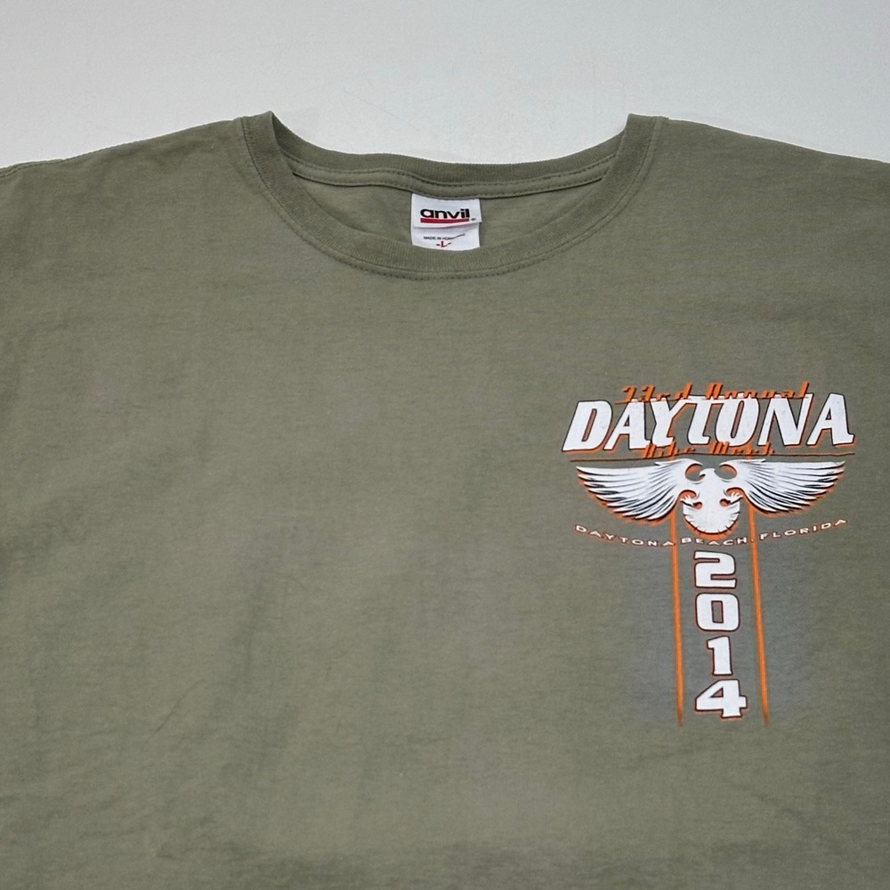 Daytona Bike Week 2014 T-Shirt Olive Green Size L